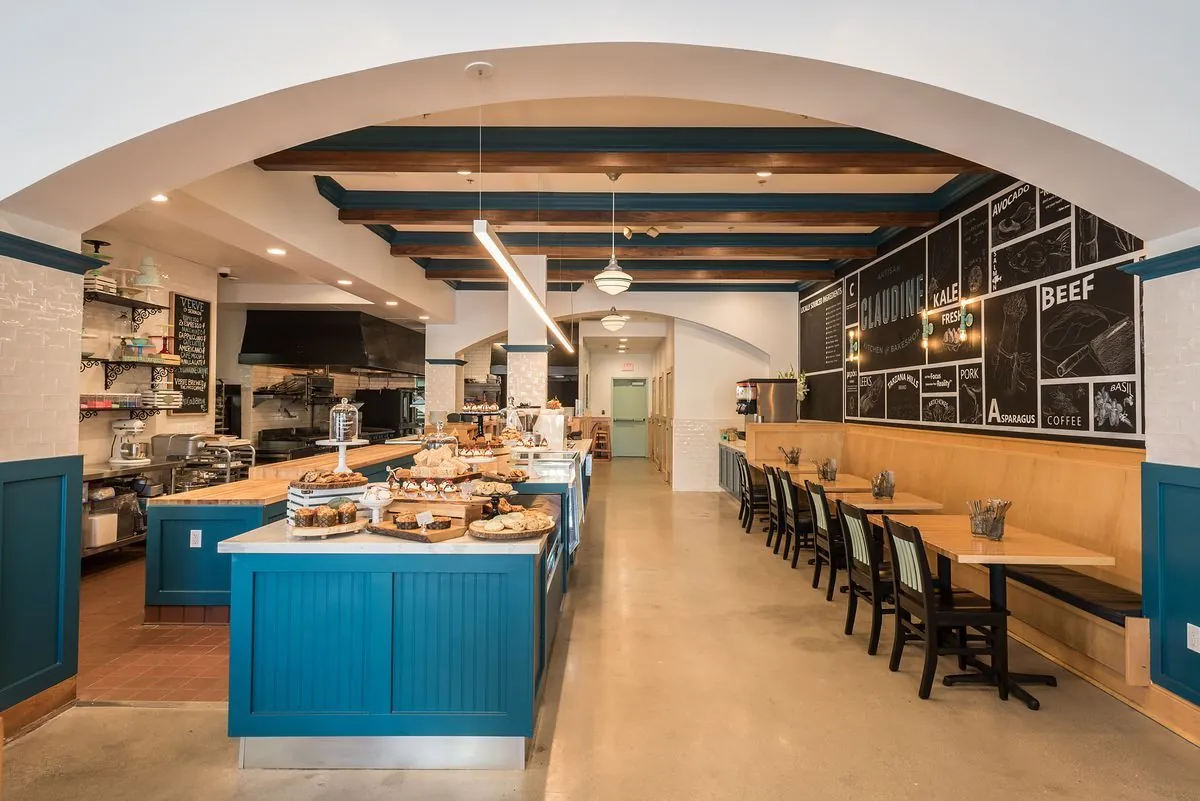 Polished concrete floor in a bakery dining room