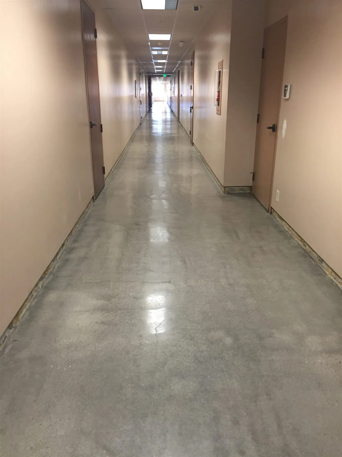 Long polished concrete corridor