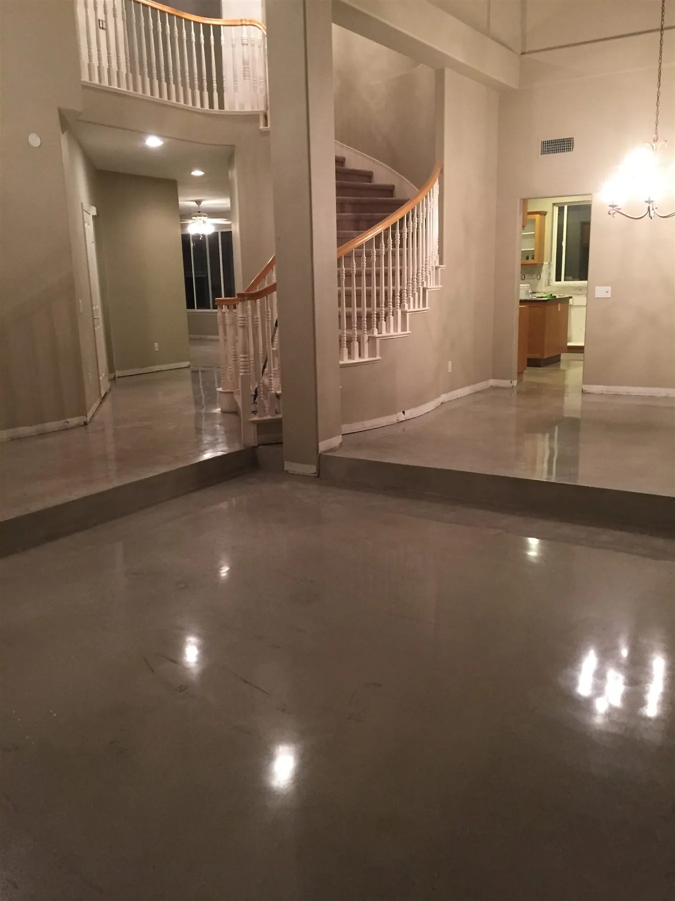 Polished concrete floors in a two-story home