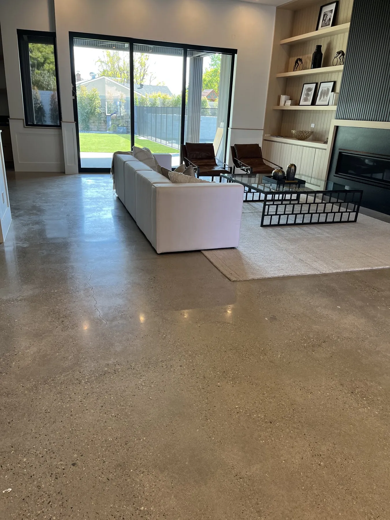 Polished concrete floor in a modern living room