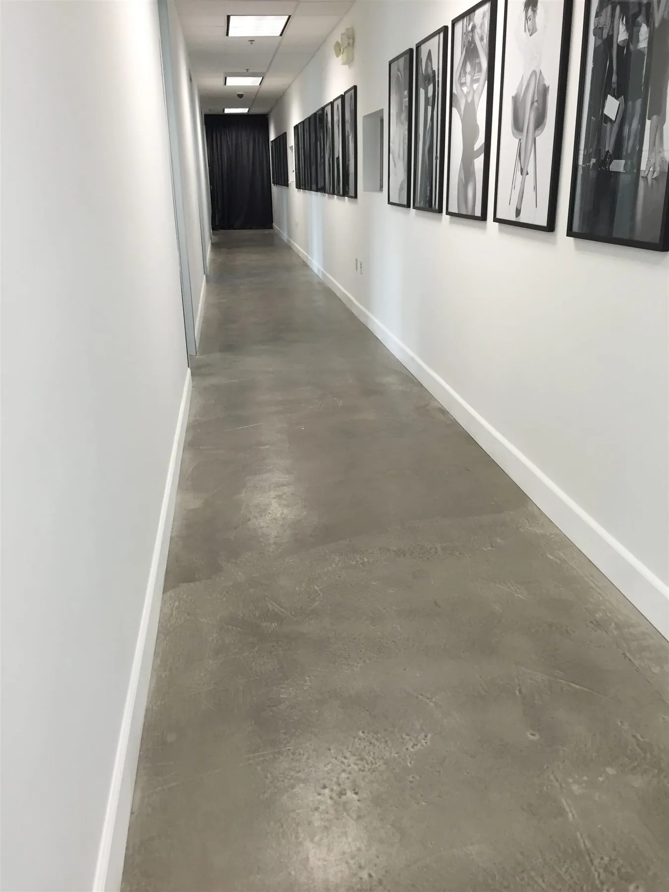 Polished concrete office hallway