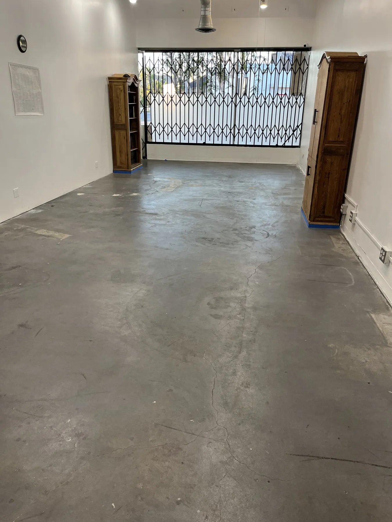 Sealed concrete floor in an empty storefront